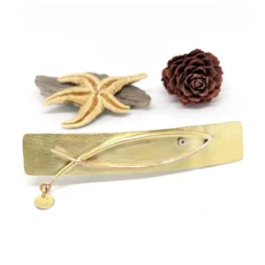 barrette or poisson et médaille gravée