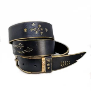 Ceinture ajustable cuir noir et or