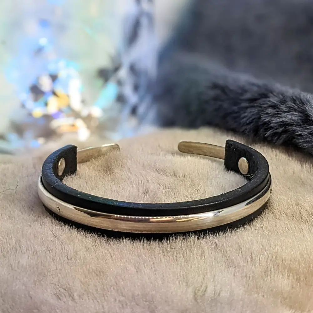BRACELET DEMI JONC cuir et argent 925 3 bracelet en cuir et demi-jonc argent