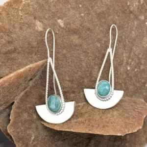 Boucles d'oreilles demi lune pierre Amazonite en Argent