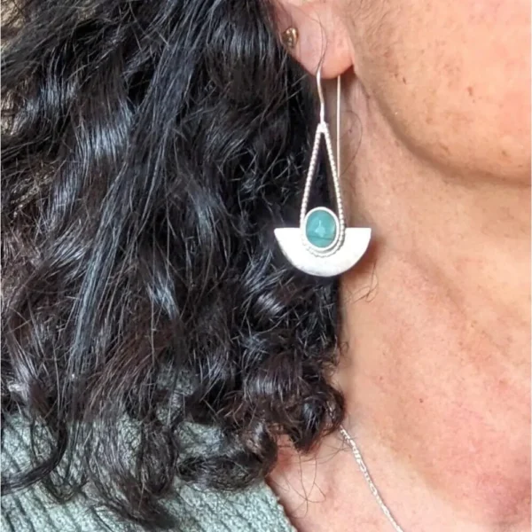 Boucles d'oreilles demi lune cabochon Amazonite en Argent