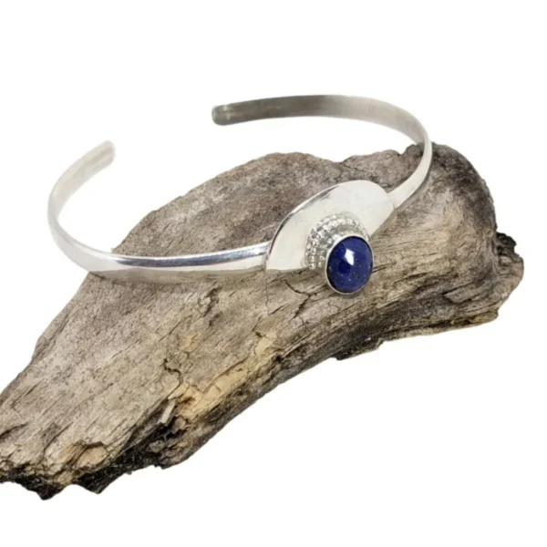 Bracelet demi lune cabochon ovale lapis-lazuli Argent 925