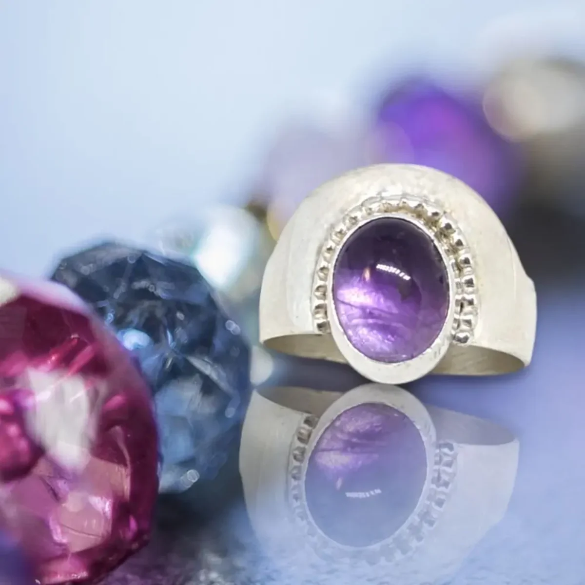 Bague Ancienne Argent Massif 925 - Jonc Violet - Taille 52
