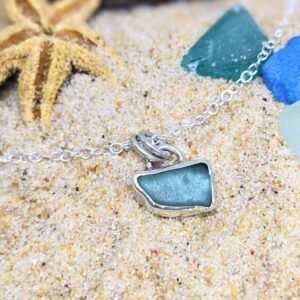 collier pendentif verre de mer et argent 925