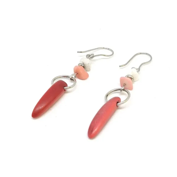 boucles d'oreilles en acier, perles en tagua et pierres