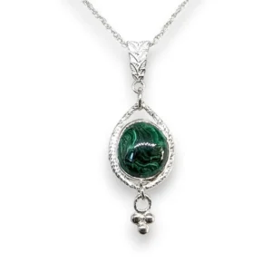 pendentif goutte malachite en argent massif
