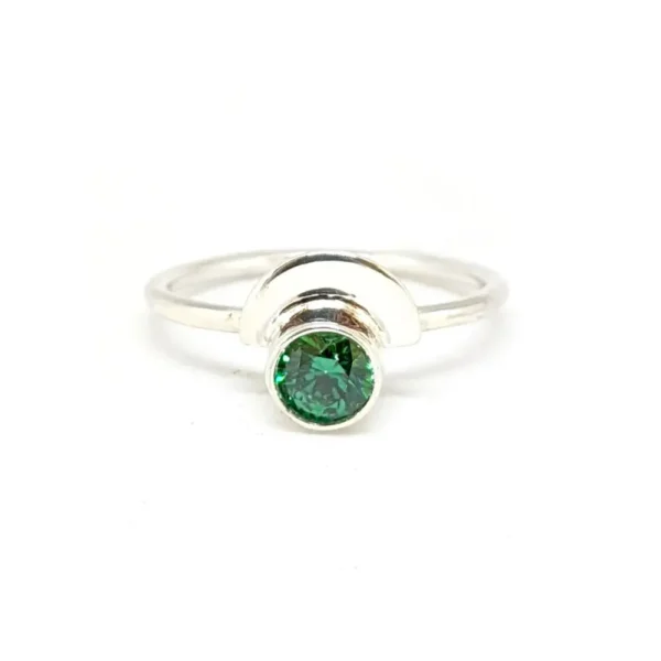 bague fine oxyde de zirconium vert en argent massif