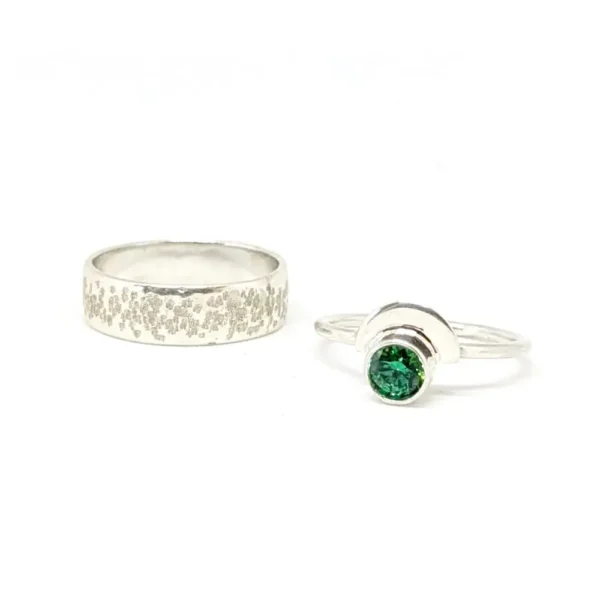 duo de bagues oxyde de zirconium vert, argent 925