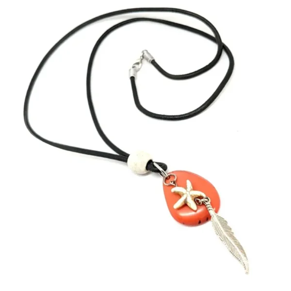 COLLIER ÉTOILE DE MER, plume et tagua – Image 5