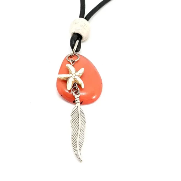 COLLIER ÉTOILE DE MER, plume et tagua – Image 3