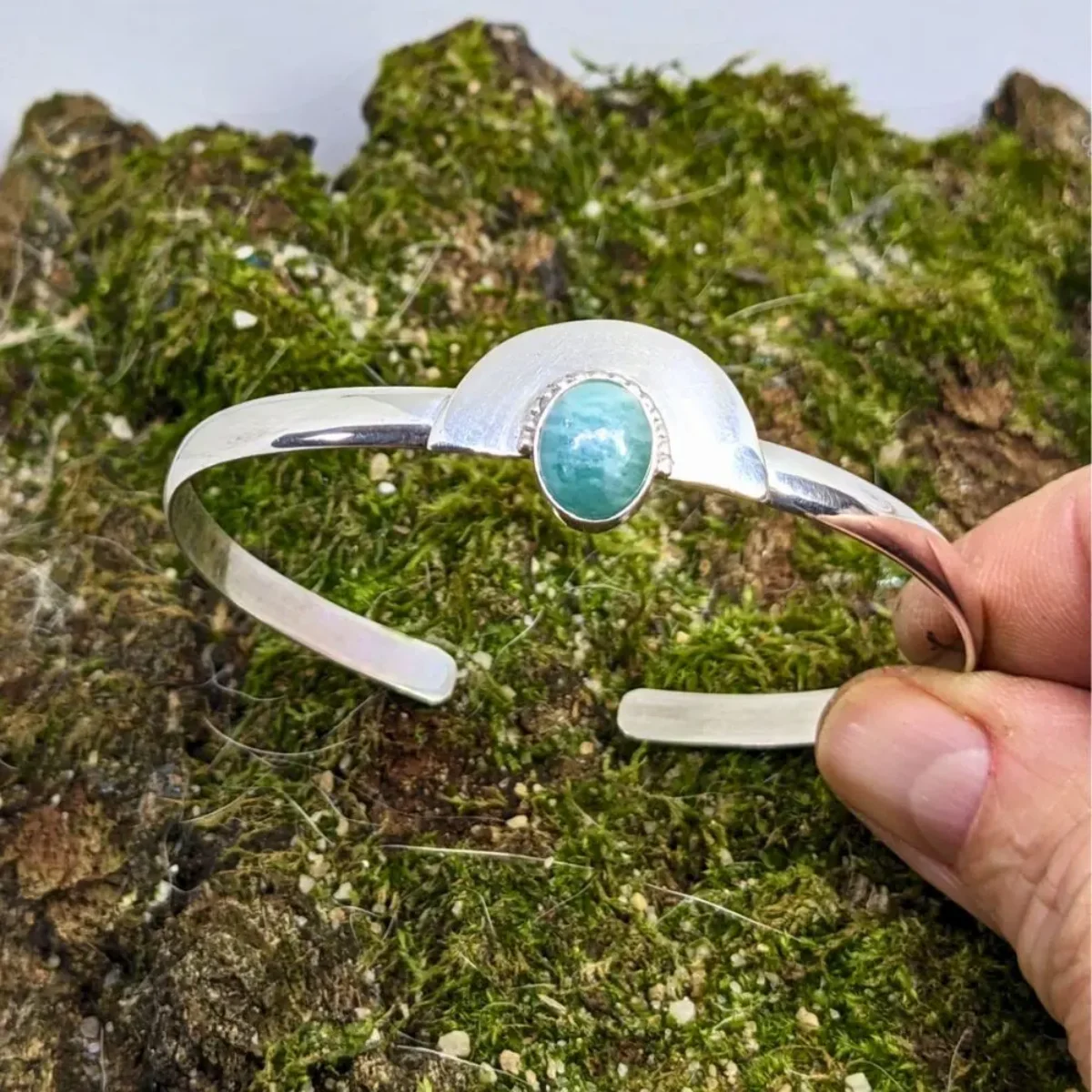 Bracelet En Argent Massif Avec Cabochons De Pierre De Lune - Occasion