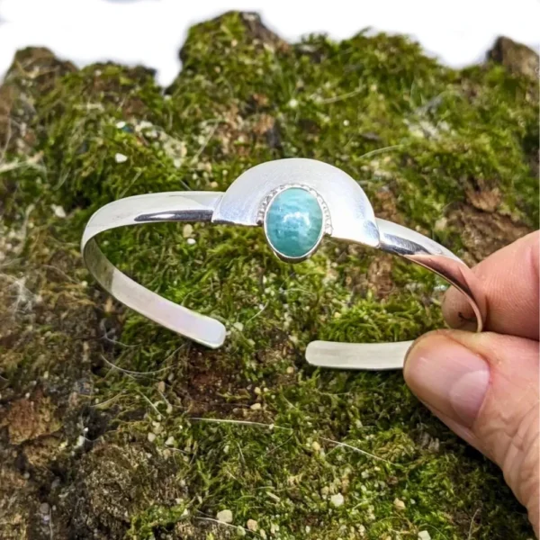 bracelet demi-lune amazonite en argent massif