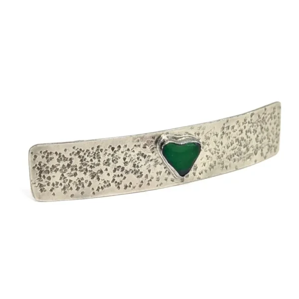 barrette cheveux cœur vert en verre de mer