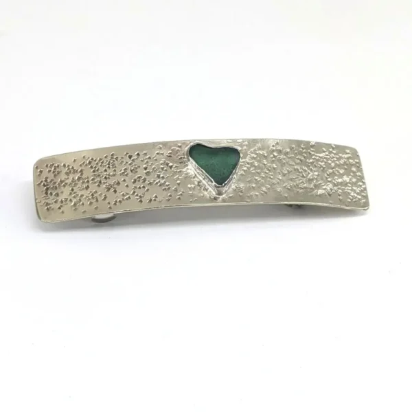 barrette cheveux argenté cœur vert
