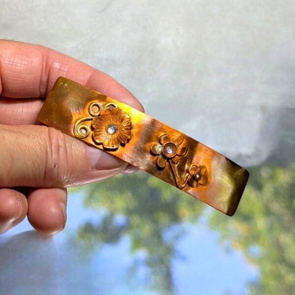 barrette cheveux trois fleurs en cuivre