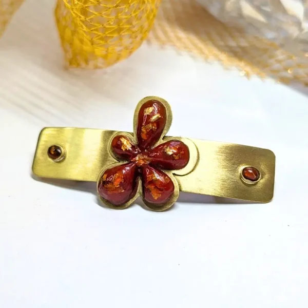 grande barrette fleur en résine et laiton