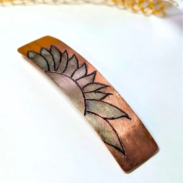 barrette soleil argent gravésur du cuivre