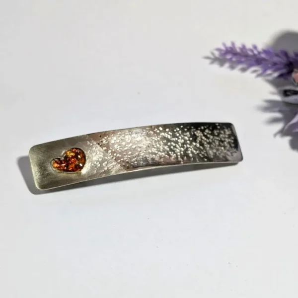 BARRETTE MÉTAL CŒUR AMBRE – Image 4