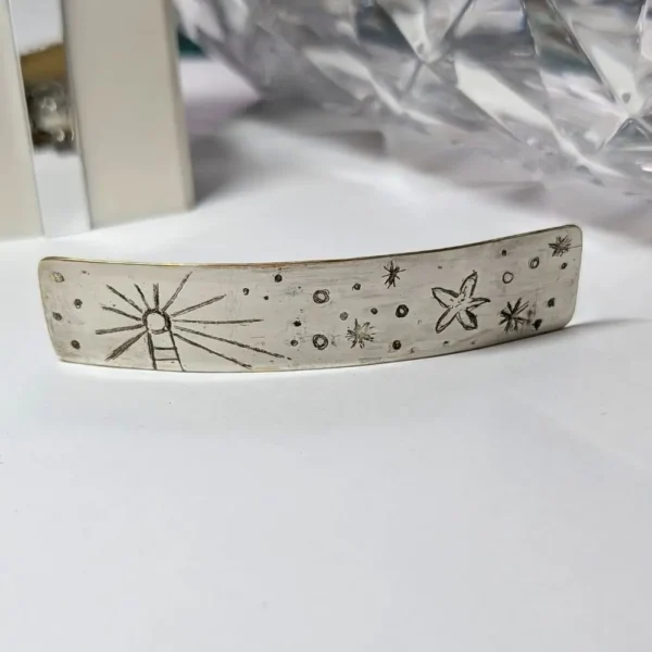 barrette argentée naïve, laiton plaqué argent