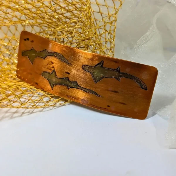 grande barrette requins en cuivre et plaqué argent