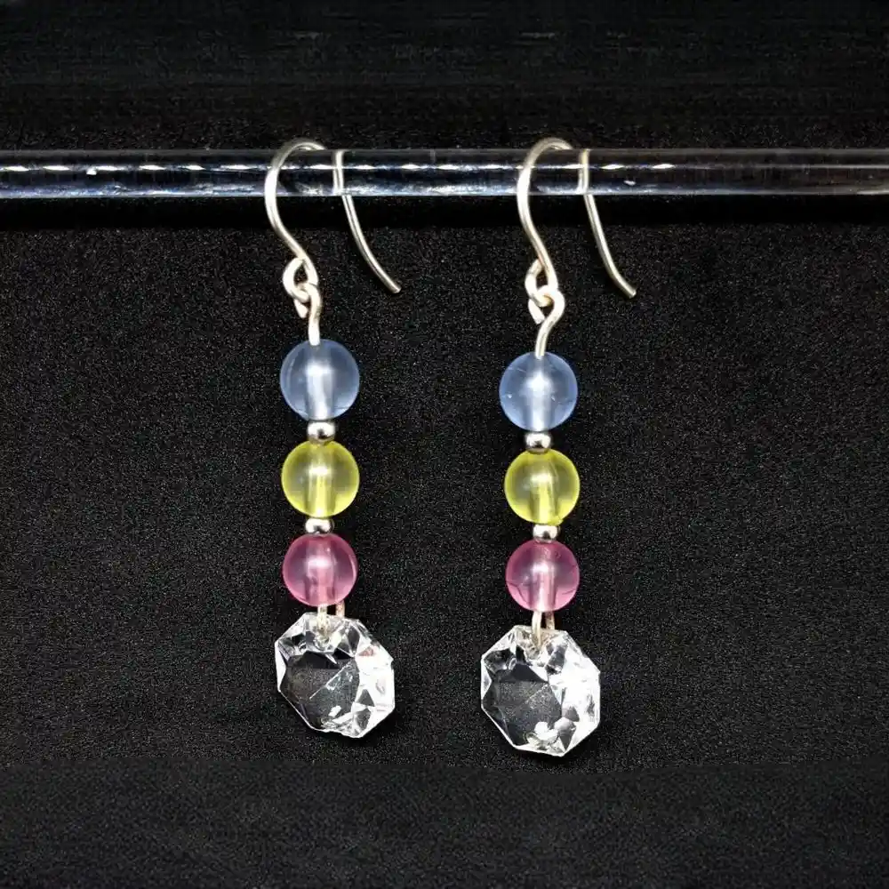 BOUCLES D'OREILLES DE PERLES PASTEL 3 boucles d'oreilles de perles pastel rose bleu et jaune