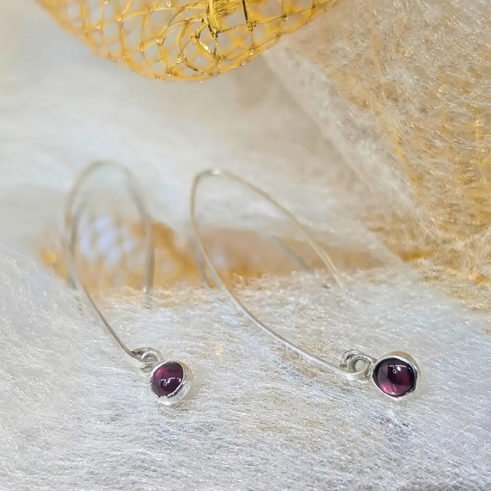 BOUCLES D'OREILLES PENDANTES GRENAT en argent 925 3 boucles d'oreilles pendantes grenat en argent