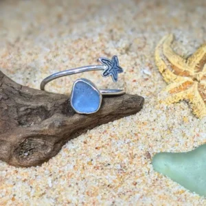 BAGUE ÉTOILE DE MER ET VERRE DE MER, argent 925 2 bague étoile de mer et verre de mer