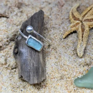 bague en verre de mer et argent