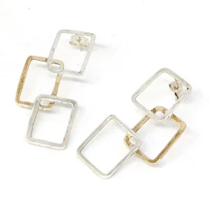 boucles d'oreilles géométriques rectangle laiton et argent