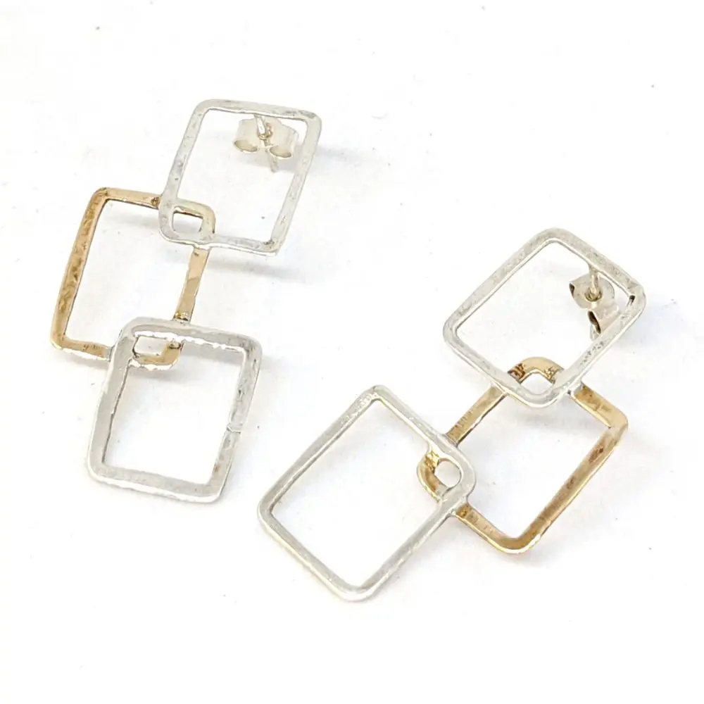 BOUCLES D'OREILLES GÉOMÉTRIQUES laiton et argent 925 1 boucles d'oreilles géométriques rectangle laiton et argent