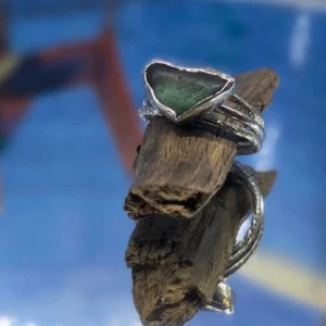 bague trois anneaux et verre de mer en argent