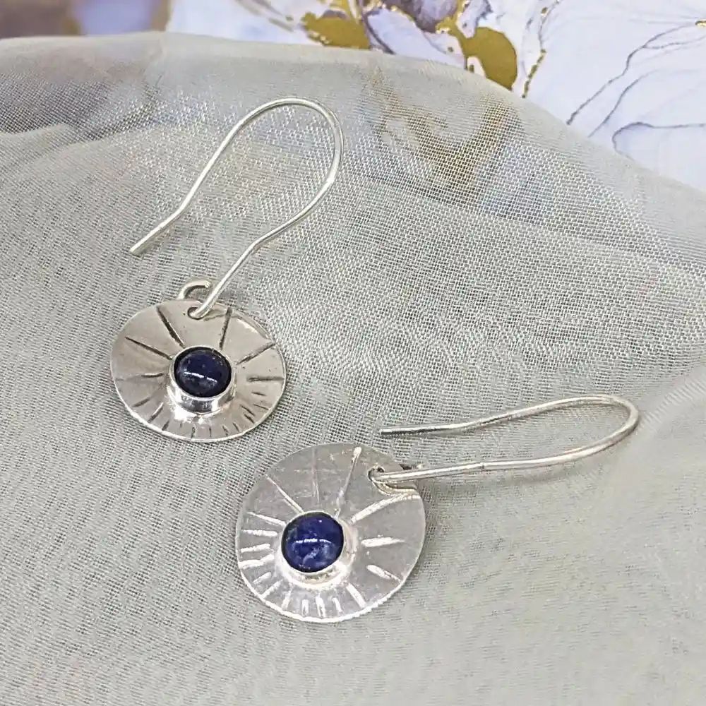 BOUCLES D'OREILLES MÉDAILLE LAPIS-LAZULI en argent 925 4 boucles d'oreilles médaille avec deux lapis-lazuli