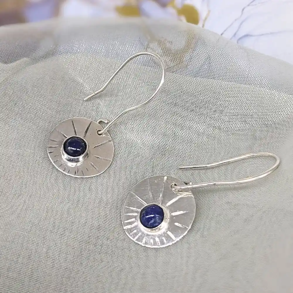 BOUCLES D'OREILLES MÉDAILLE LAPIS-LAZULI en argent 925 2 boucles d'oreilles médaille lapis-lazuli