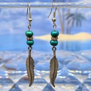 Promotions 79 boucles d'oreilles perles turquoises en bois et plumes en acier